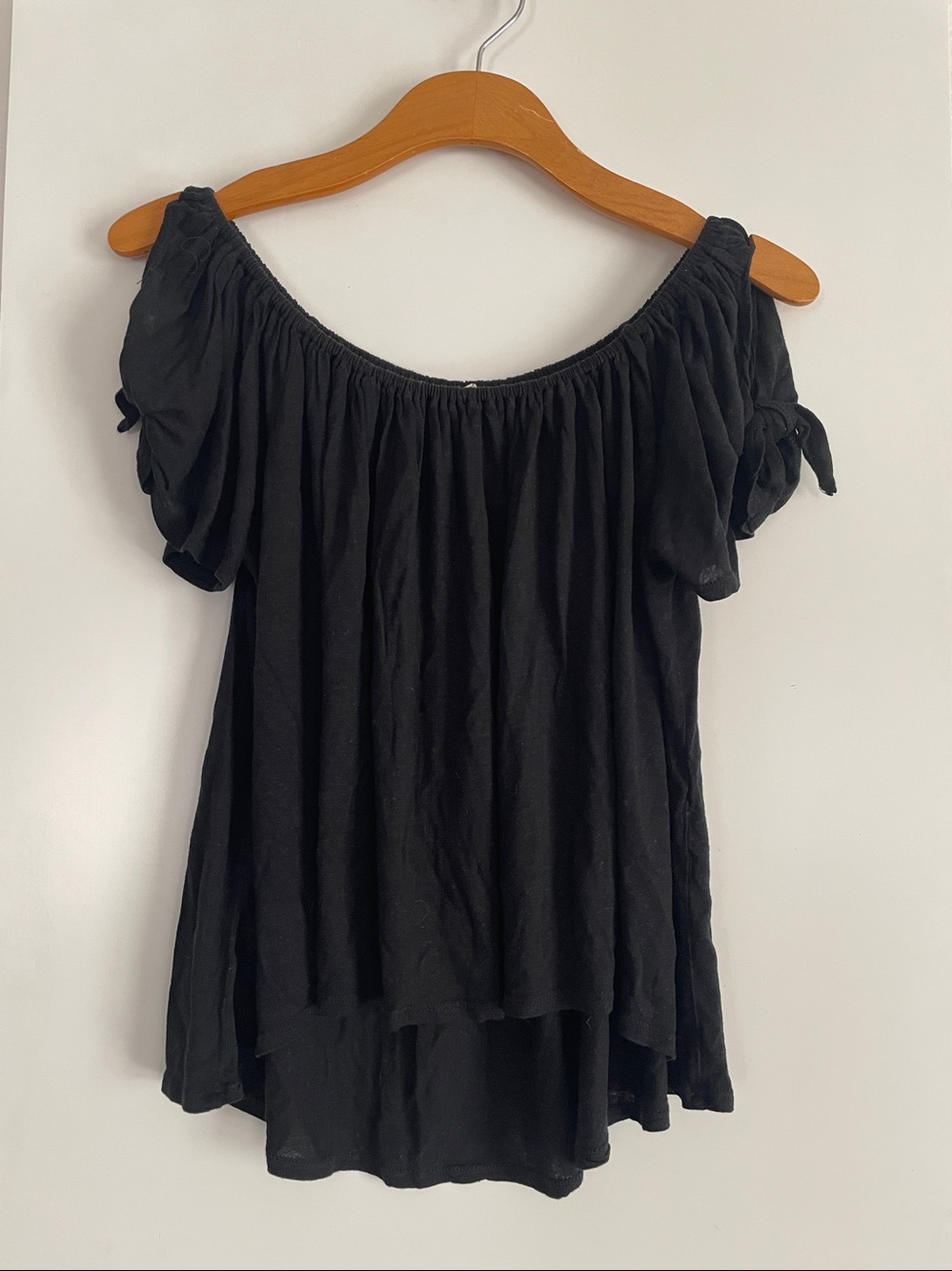 Elan Black Cotton Wide Scoop Neck Short Sleeve T Shirt Top